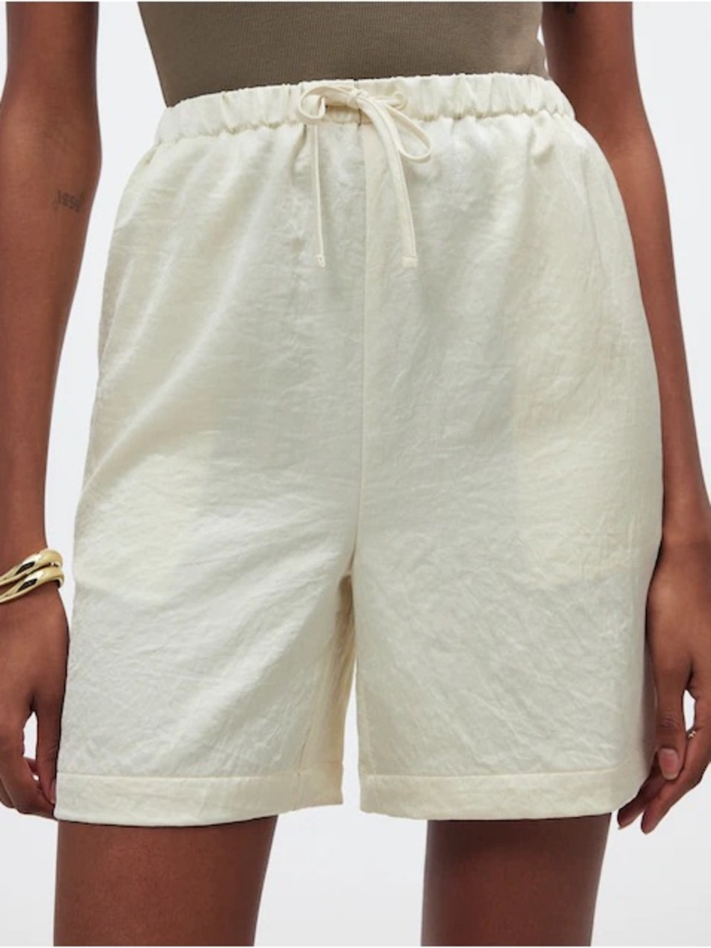 Madewell Satin Light Yellow Drawstring Pull-On Shorts